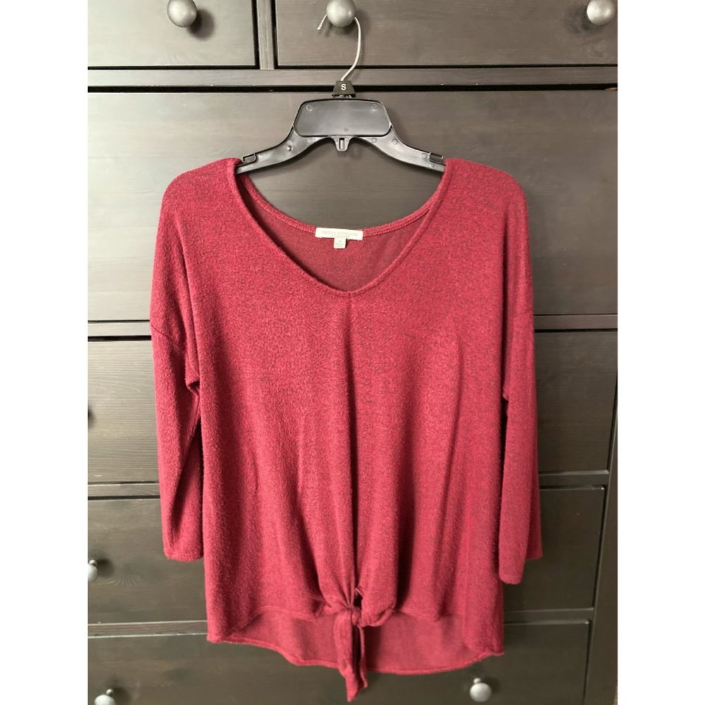 Burgundy Light Sweater with Tie-Front